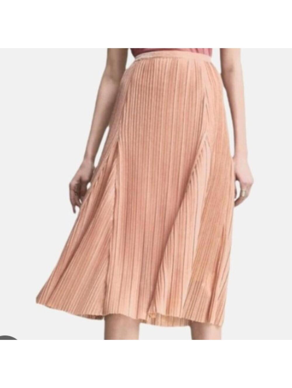 Anthropologie Maeve Ambra Shimmer Pleated Skirt Rose Gold Size Large